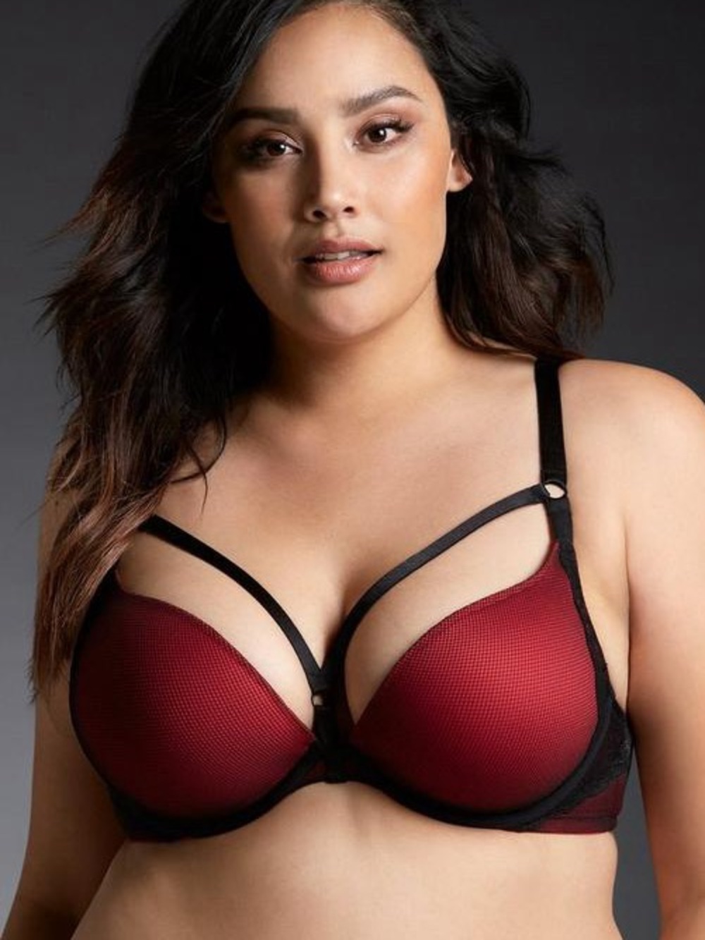 Torrid Plunge Push-Up Micro Fishnet Lace Straight Back Bra size 44ddd Red Black - Picture 2 of 7